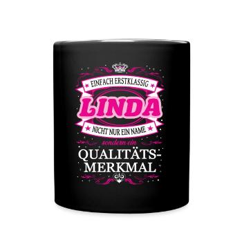 Qualitätsmerkmal Linda einfach Erstklassig - Tasse einfarbig - Schwarz - Vorne