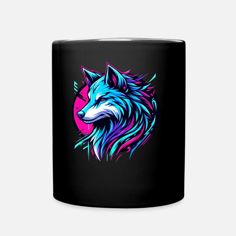 Dreamy Wolf Retro Design - Tasse einfarbig - Schwarz