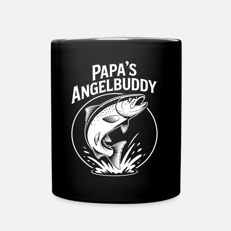 Papas Angelbuddy Angelexperte Fischen mit Papa - Tasse einfarbig - Schwarz