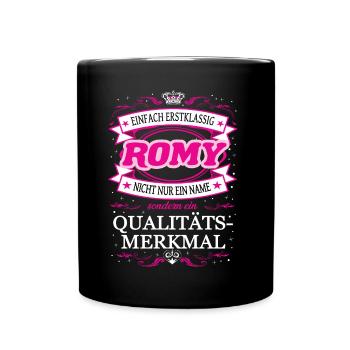 Qualitätsmerkmal Romy einfach Erstklassig - Tasse einfarbig - Schwarz - Vorne