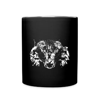 loup,blanc,illustration,portrait,recto - Mug uni - noir - Devant