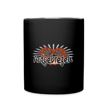 Aufgebrezelt Brezel Wortspiel - Tasse einfarbig - Schwarz - Vorne