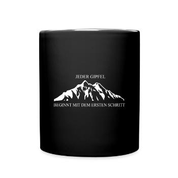 Klassische Berglandschaft: Jeder Gipfel beginnt - Tasse einfarbig - Schwarz - Vorne