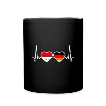 Indonesien Deutschland Herzschlag Flagge - Tasse einfarbig - Schwarz - Vorne