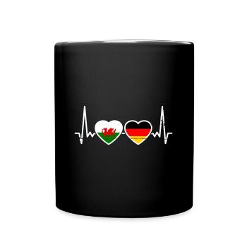 Wales Deutschland Herzschlag Flagge Waliser - Tasse einfarbig - Schwarz - Vorne