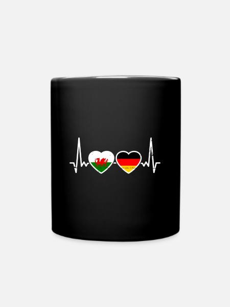 Wales Deutschland Herzschlag Flagge Waliser - Tasse einfarbig - Schwarz