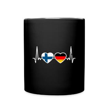 Finnland Deutschland Herzschlag Flagge Finne - Tasse einfarbig - Schwarz - Vorne