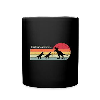 Papasaurius Papa Dino Retro Geschenk - Tasse einfarbig - Schwarz - Vorne