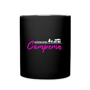 Camping echt glückliche Camperin Geschenkidee - Tasse einfarbig - Schwarz - Vorne