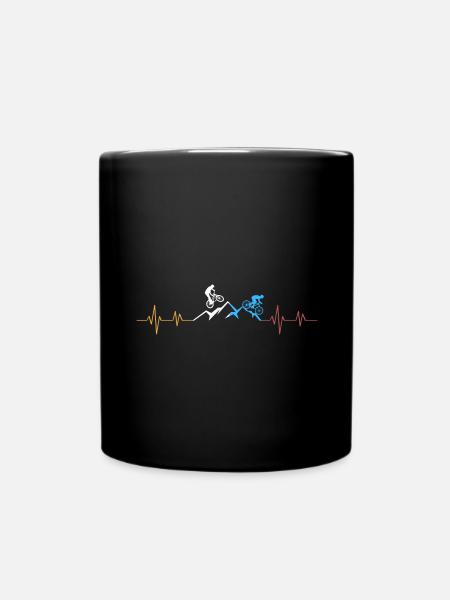 Heartbeat Bike Biker Gift - Full Colour Mug - black