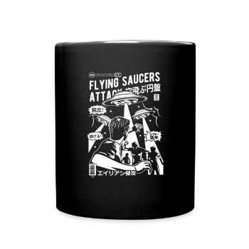 Alien Kidnapping Comic Ufo Flying Saucer - Full Colour Mug - black - Front