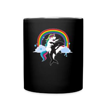 Cool unicorn rides orca with rainbow gift - Full Colour Mug - black - Front