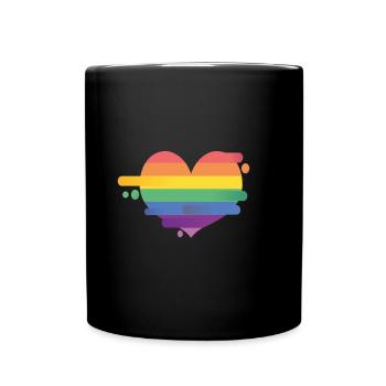 Rainbow Heart, Regenbogen Herz - Tasse einfarbig - Schwarz - Vorne