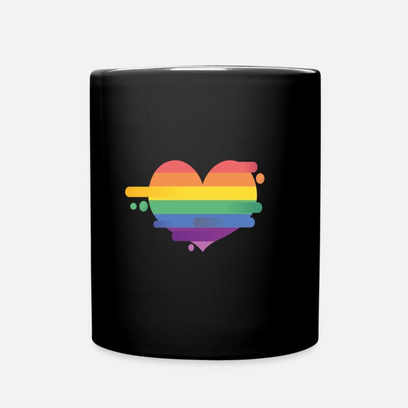 Rainbow Heart, Regenbogen Herz - Tasse einfarbig - Schwarz