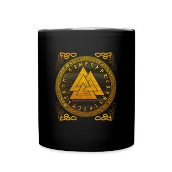 Germanic Wotan knot Valknut and Futhark - Full Colour Mug - black - Front