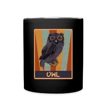 70s 80s Retro Eulen Vintage Kauz Eule - Tasse einfarbig - Schwarz - Vorne