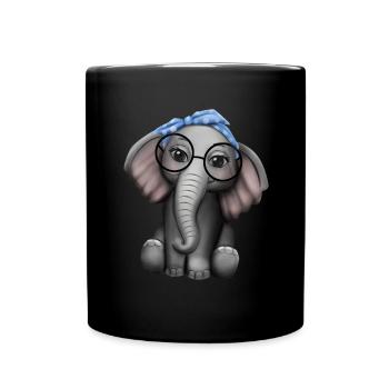 Éléphant nerd lunettes bandeau éléphant - Mug uni - noir - Devant