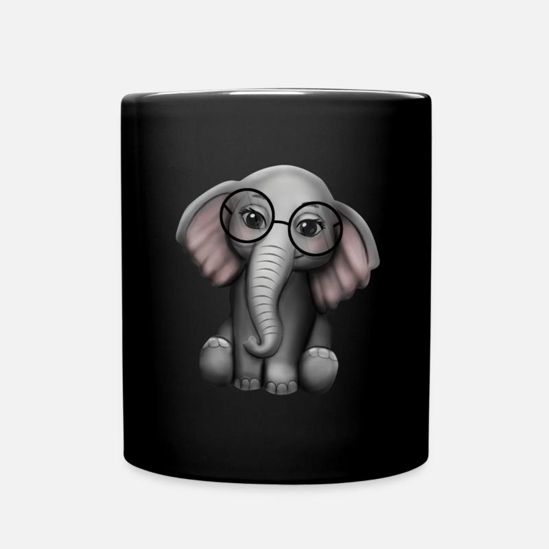 Elephant nerd glasses elephant - Full Colour Mug - black