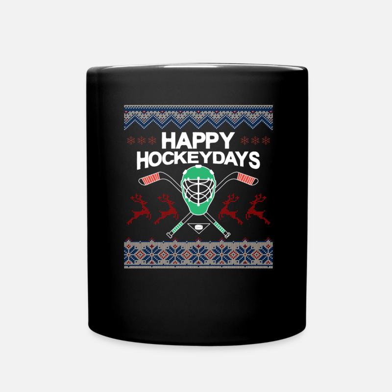 Hockey Player Ugly Christmas Sweater Gift - Full Colour Mug - black