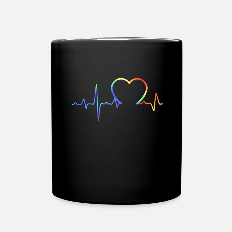 Regenbogen Herzschlag Pride - Tasse einfarbig - Schwarz
