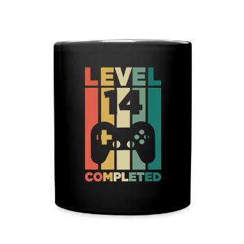 14th birthday gamer level 14 gift - Full Colour Mug - black - Front