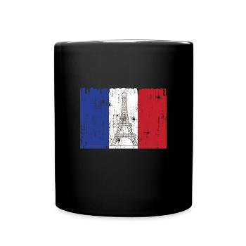 Französische Flagge Eiffelturm - Tasse einfarbig - Schwarz - Vorne