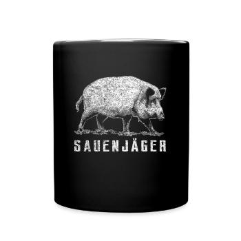 Sauenjäger Jagd Outfit - Tasse einfarbig - Schwarz - Vorne