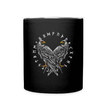 Odins Raben mit Futhark Kreis - Tasse einfarbig - Schwarz - Vorne