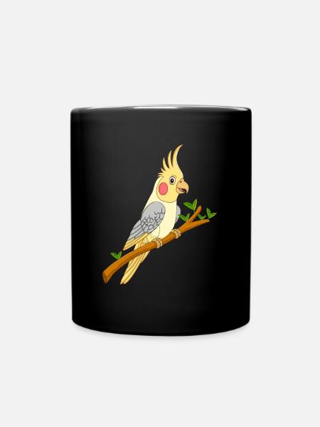 Cockatiel on branch - Full Colour Mug - black