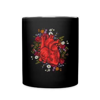 Anatomische Blumen Herz - Tasse einfarbig - Schwarz - Vorne