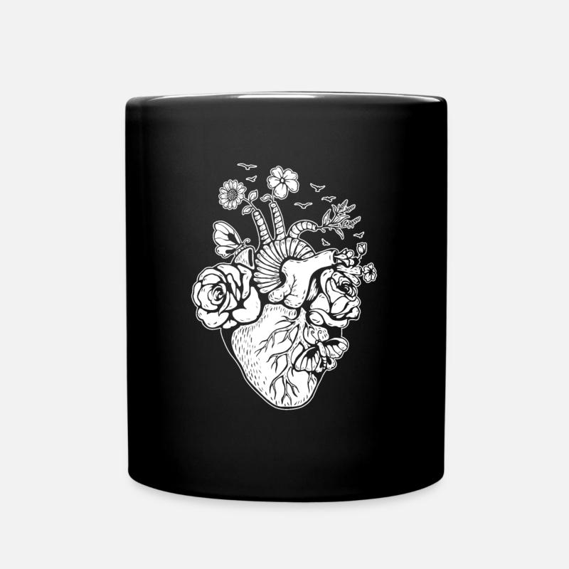 Coeur anatomique avec fleurs - Mug uni - noir