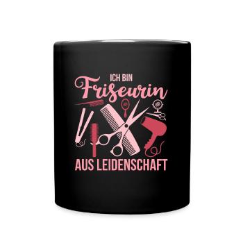 Friseurin Spruch Schere Kamm - Tasse einfarbig - Schwarz - Vorne