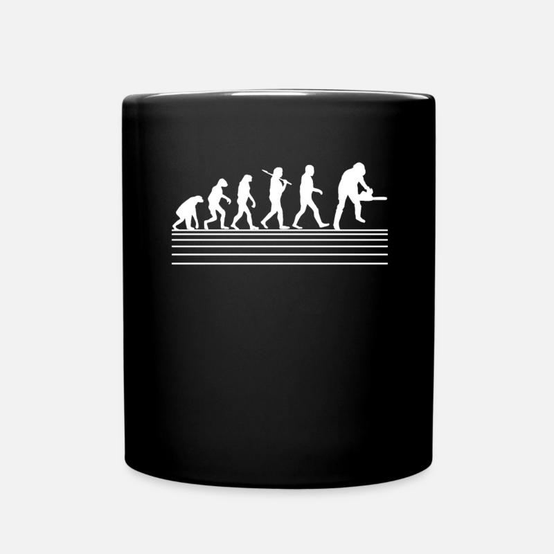 Retro evolution lumberjack chainsaw wood forest - Full Colour Mug - black