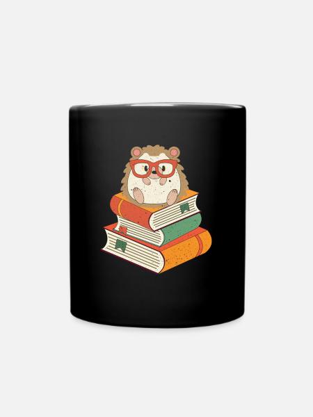 Hedgehog on books - Full Colour Mug - black