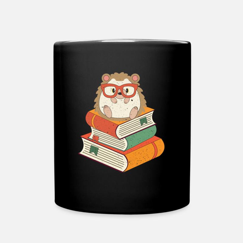 Igel auf Büchern - Tasse einfarbig - Schwarz