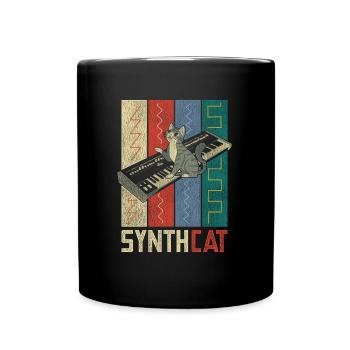 Rétro Synthétiseur chat - Mug uni - noir - Devant