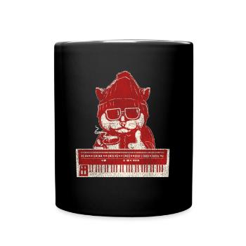 Coole Synthesizer Kaffee Katze - Tasse einfarbig - Schwarz - Vorne