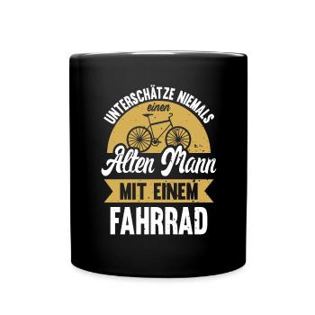 Unterschätze Niemals Einen Alten Mann Mit Fahrrad - Tasse einfarbig - Schwarz - Vorne
