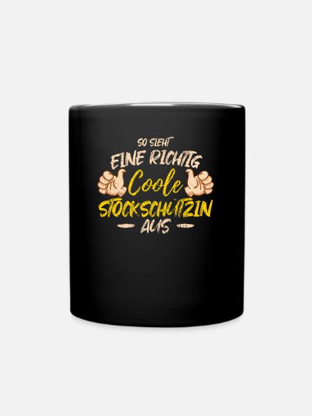 Eisstock Stocksport Stockschützin Spruch - Tasse einfarbig - Schwarz