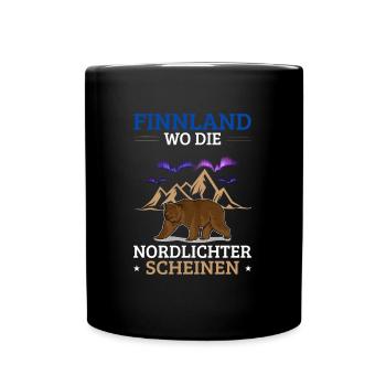 Finnland Spruch Flagge Nordlichter - Tasse einfarbig - Schwarz - Vorne