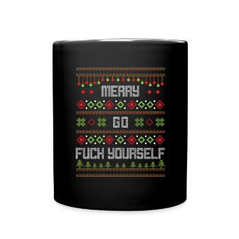 Merry go fuck yourself - Ugly Christmas Sweater - Tasse einfarbig - Schwarz - Vorne