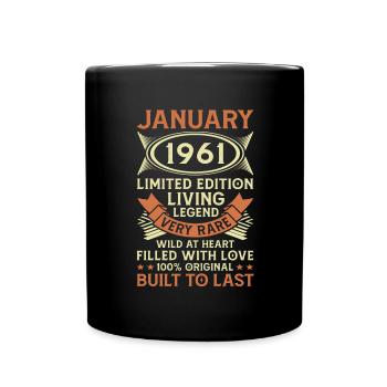 60. Geburtstag Geschenk Januar Jahrgang 1961 60 - Tasse einfarbig - Schwarz - Vorne