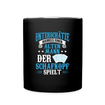 Schafkopf bayrisches Kartenspiel Schafkopfen - Tasse einfarbig - Schwarz - Vorne