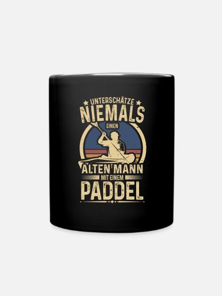 Alter Mann mit Paddel Kanu Kanufahrer Vintage Kanu - Tasse einfarbig - Schwarz