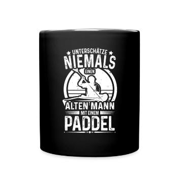 Alter Mann mit Paddel Kanu Kanufahrer Vintage Kanu - Tasse einfarbig - Schwarz - Vorne