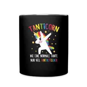 Tante Einhorn Spruch Dabbing Unicorn Patentante - Tasse einfarbig - Schwarz - Vorne
