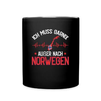 Norwegen Flagge Elch Herzschlag Skandinavien - Tasse einfarbig - Schwarz - Vorne