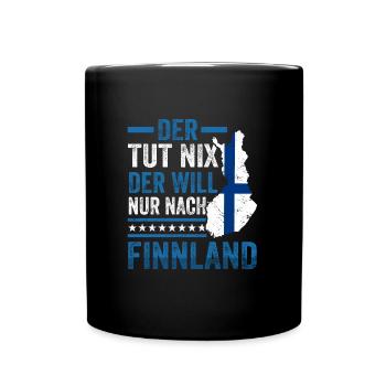 Nur nach Finnland Spruch Flagge Skandinavien - Tasse einfarbig - Schwarz - Vorne