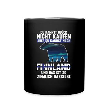 Finnland Nordlichter Bär Flagge Skandinavien - Tasse einfarbig - Schwarz - Vorne