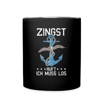 Retro Zingst ruft Anker Ostsee Fischland - Tasse einfarbig - Schwarz - Vorne